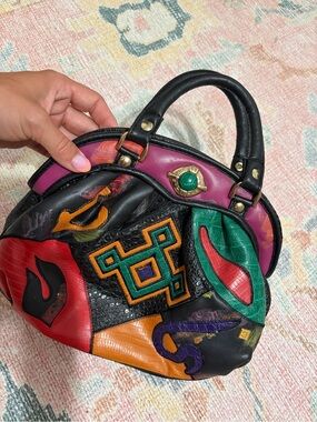Multicolor Patchwork Leather Satchel - Women’s Statement Bag